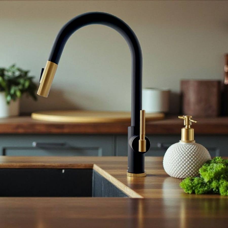 gold black kitchen faucet elston